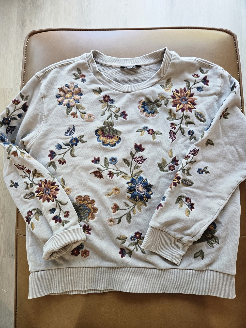 DRIFTWOOD Embroidered Floral Botanical Crewneck Sweatshirt L